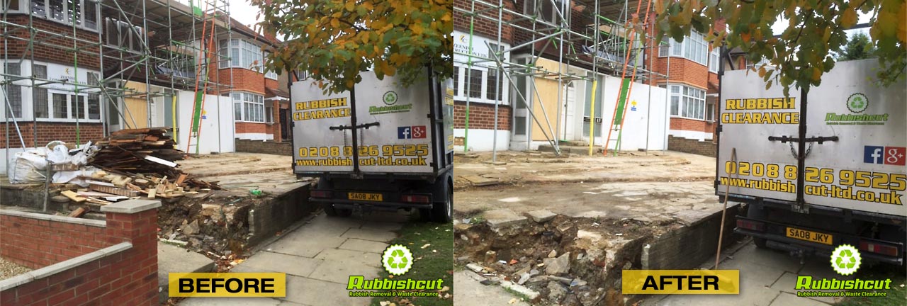 before and after construction site clearancel rubbishcut in london